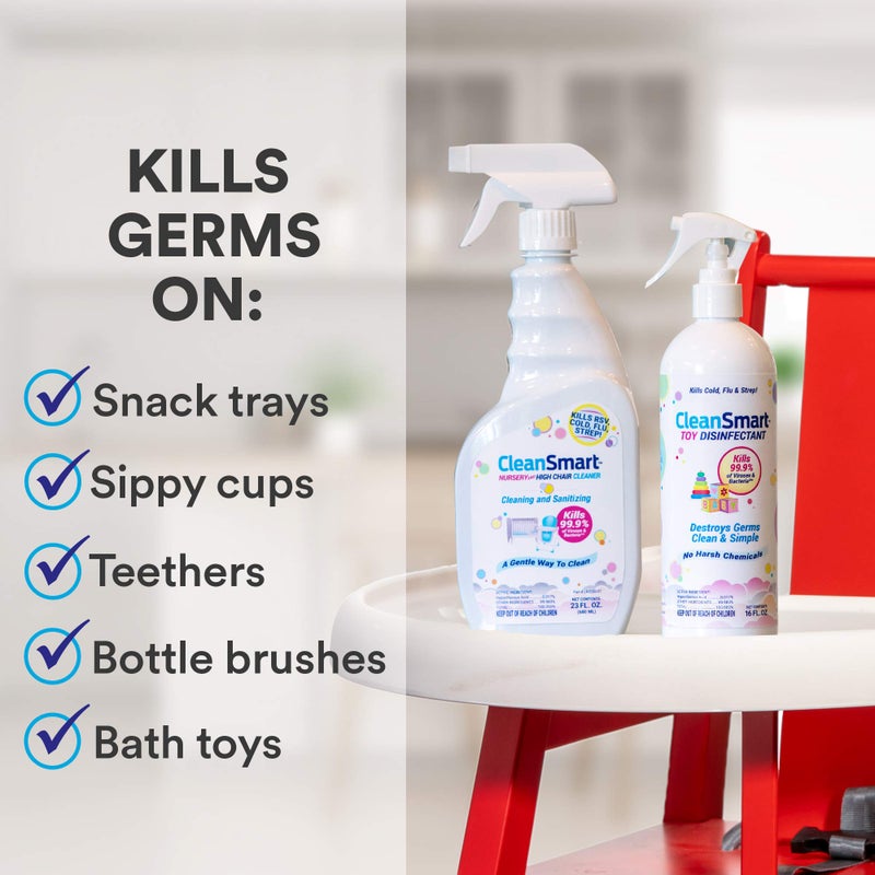 CleanSmart Nursery & High Chair Cleaner, 23 Ounce Bottle (Pack of 2), Hypochlorous Naturally Kills 99.9% of Viruses like RSV & Flu with Zero Residue - Image 4